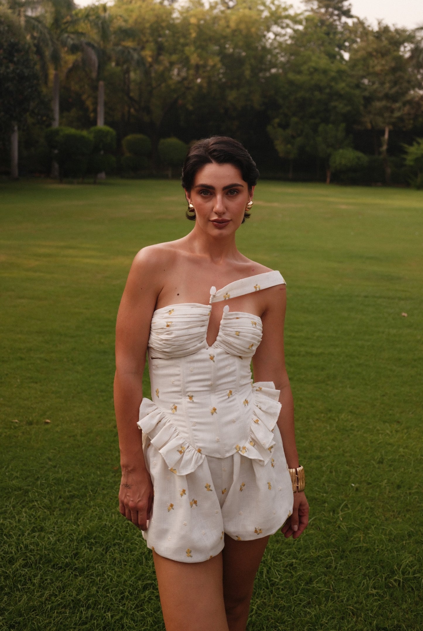 Layla Corset - Embroidered Linen with Ruffles & Gathers