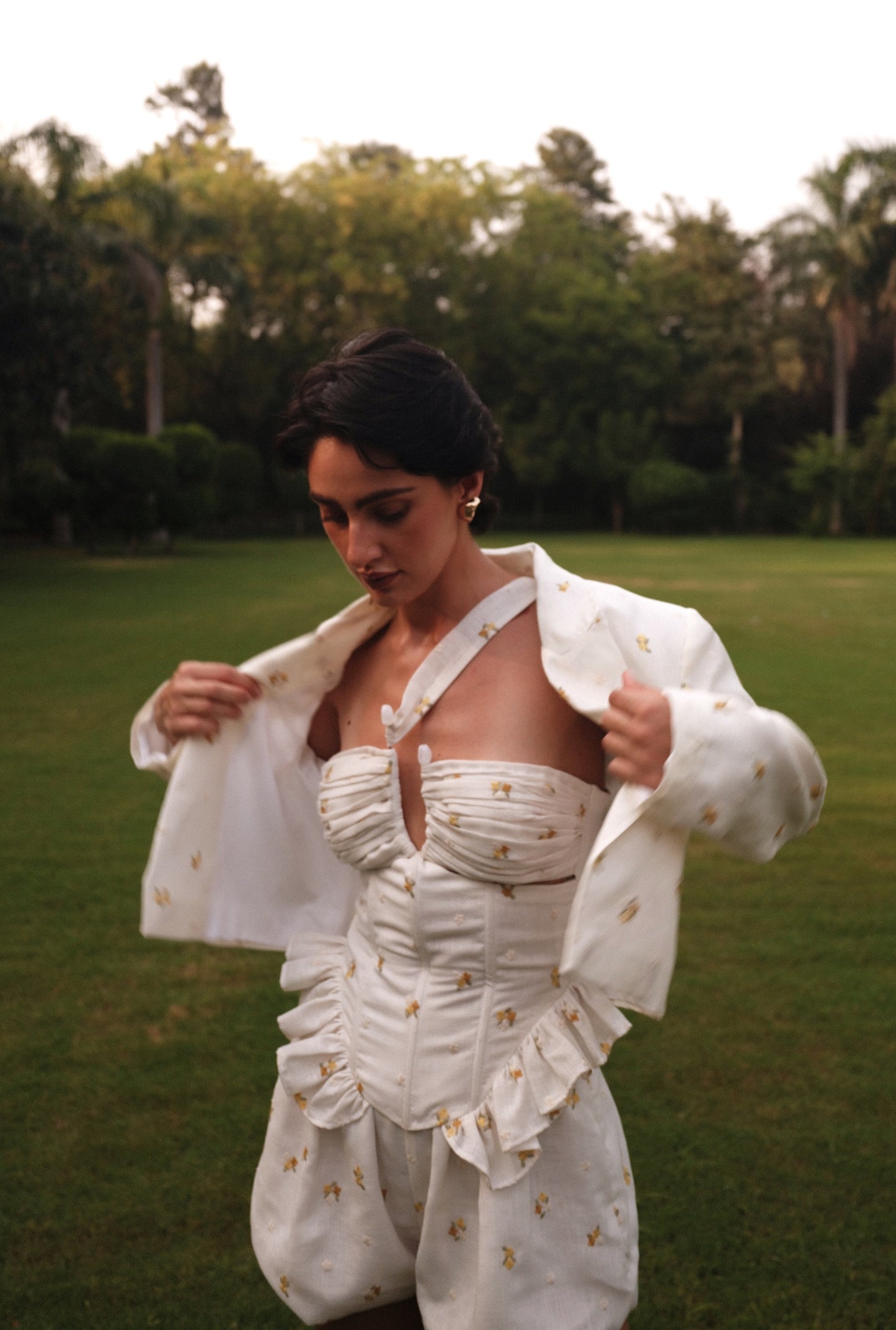 Layla Corset - Embroidered Linen with Ruffles & Gathers