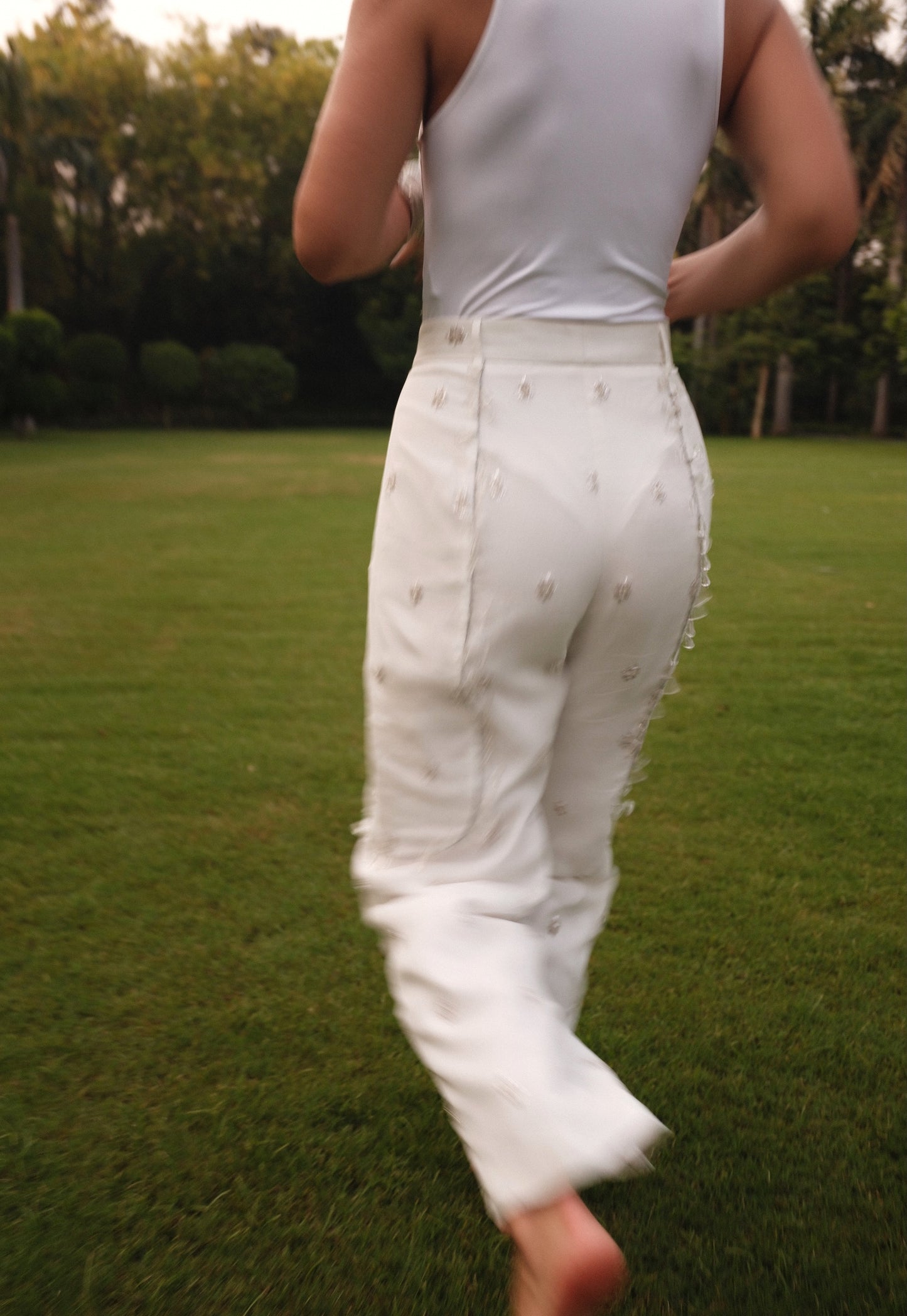 Diana Pants - White Embroidered Pants with Crystals