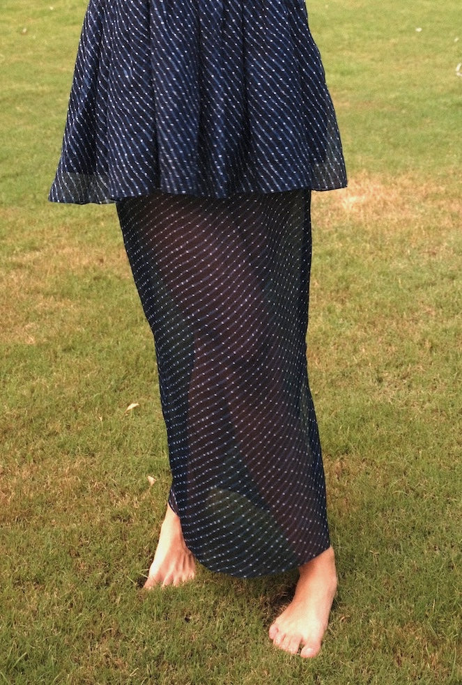Sienna Long Skirt - Sheer in Blue Leheriya Print