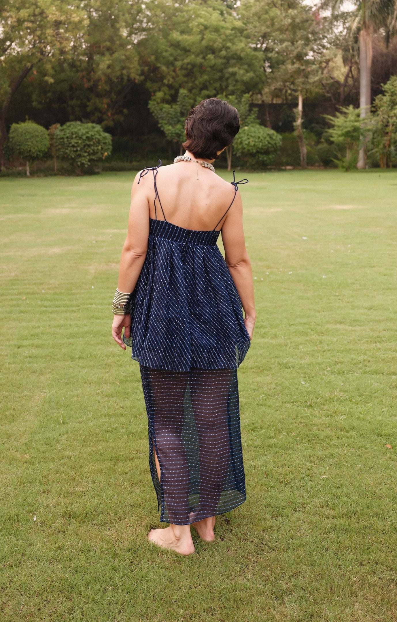 Sienna Long Skirt - Sheer in Blue Leheriya Print