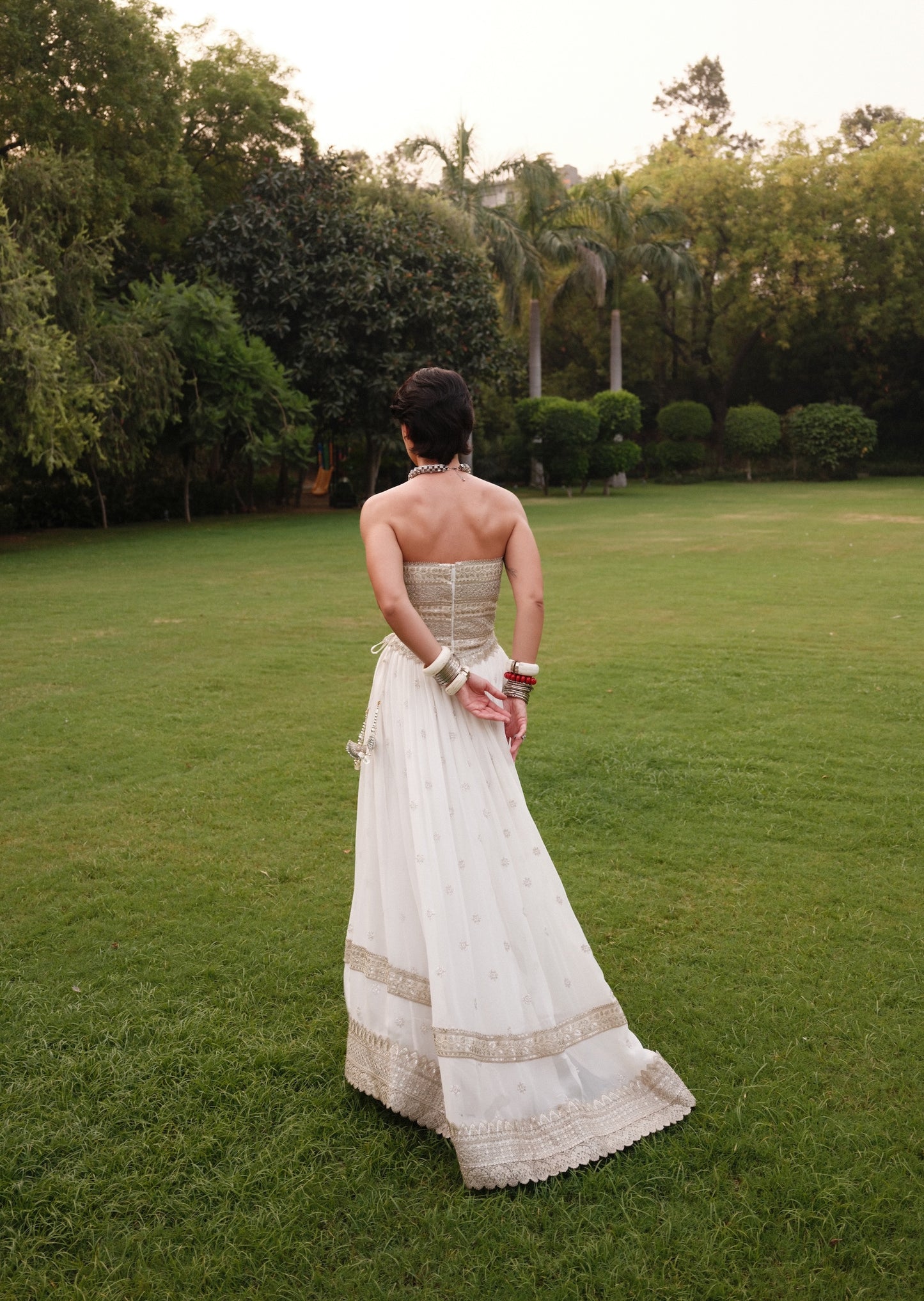 Zoya Lehenga - White Embroidered Skirt with Laces