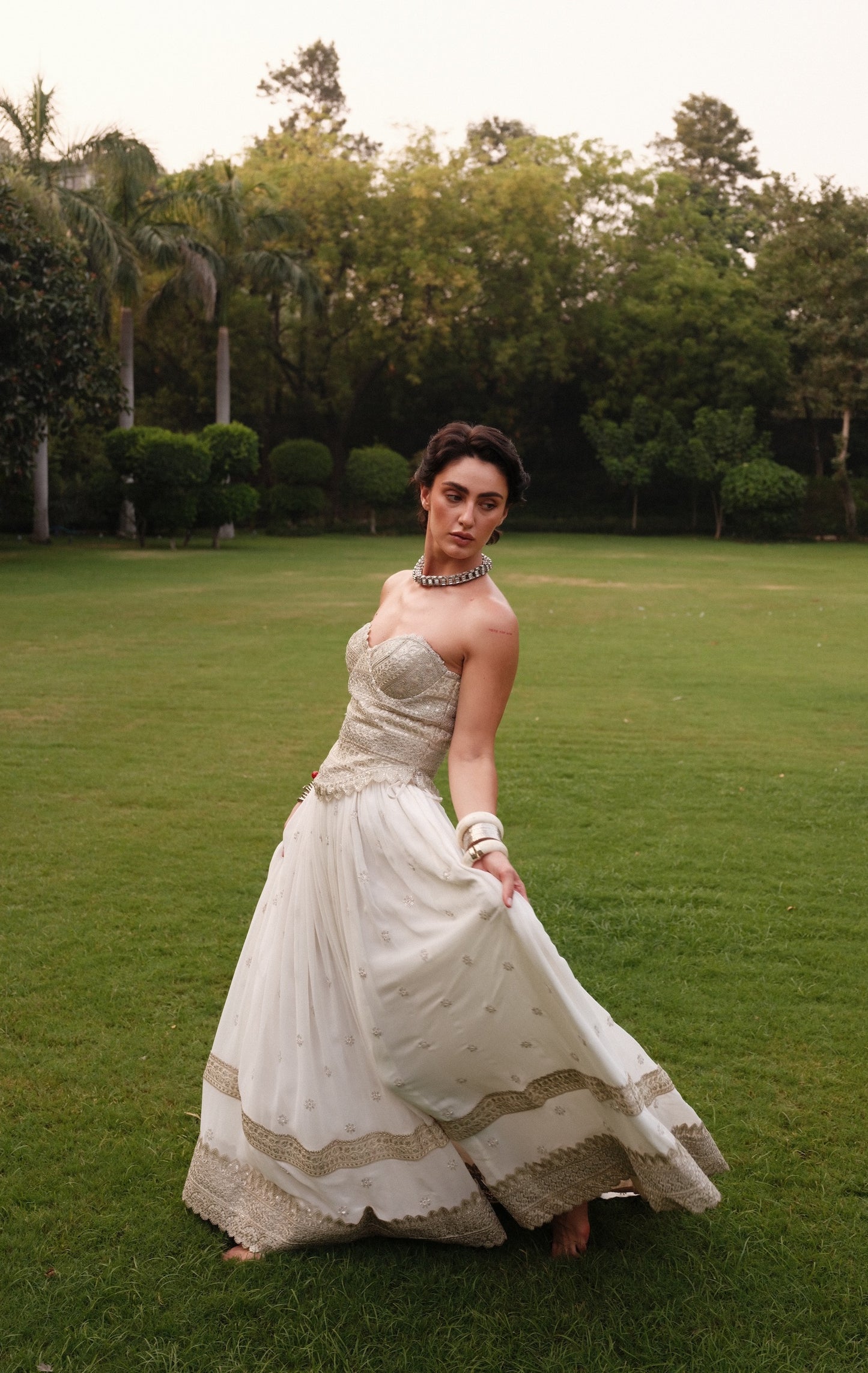 Zoya Lehenga - White Embroidered Skirt with Laces