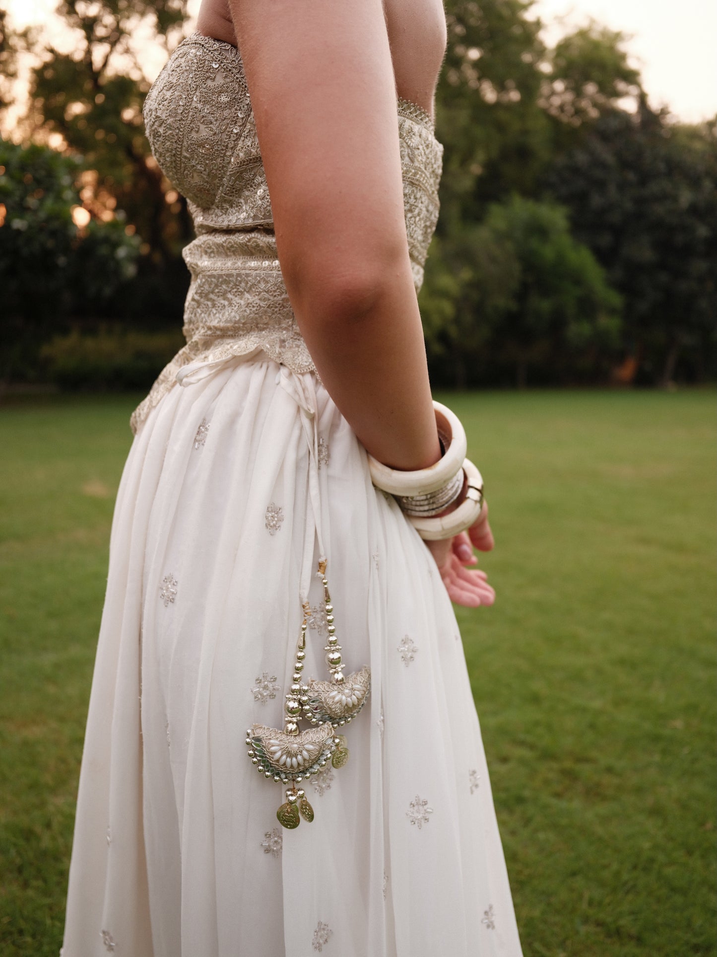 Zoya Lehenga - White Embroidered Skirt with Laces