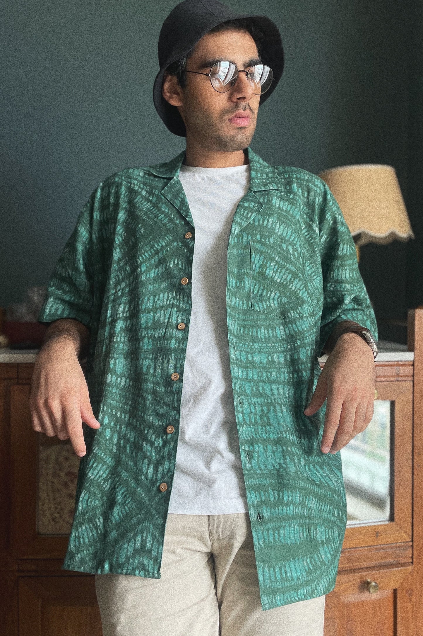 The Brooks Shirt - Green & Blue Abstract Print