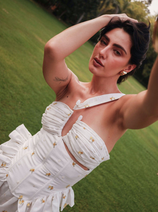 Layla Corset - Embroidered Linen with Ruffles & Gathers