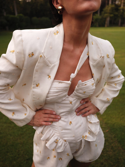 Layla Summer Blazer - Cropped Embroidered Linen