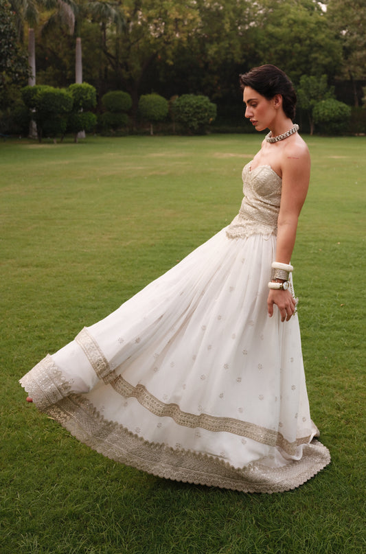 Zoya Lehenga - White Embroidered Skirt with Laces