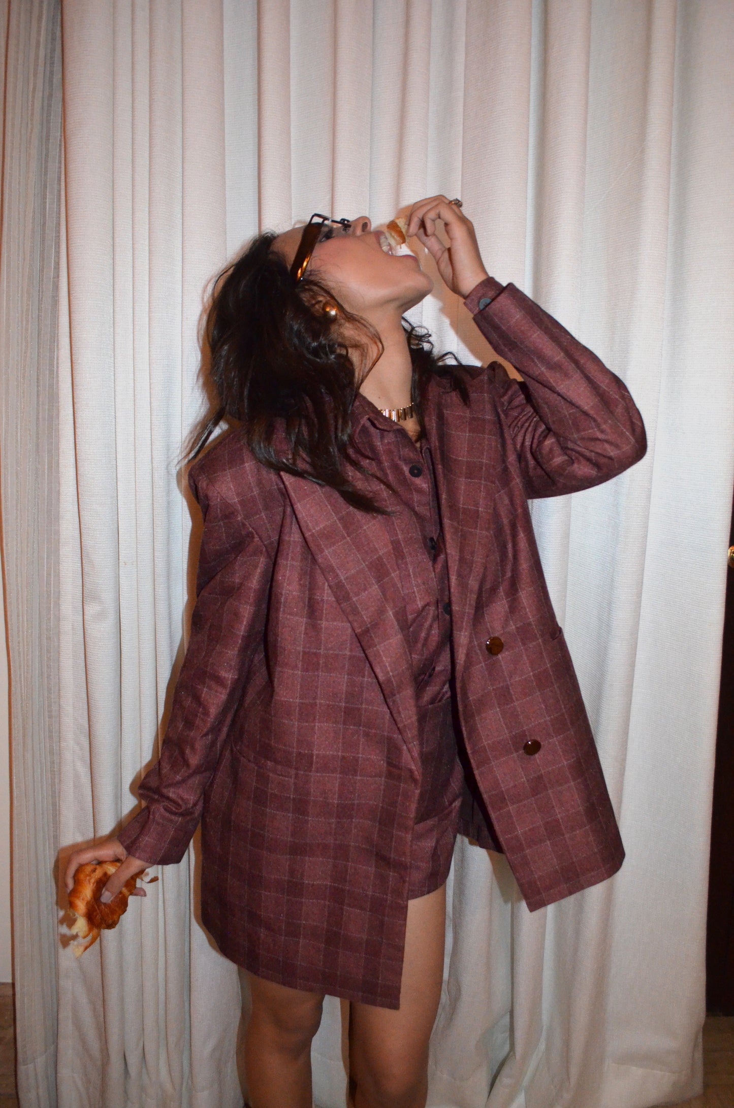 The Monica - Checkered Summer Blazer : Maroon