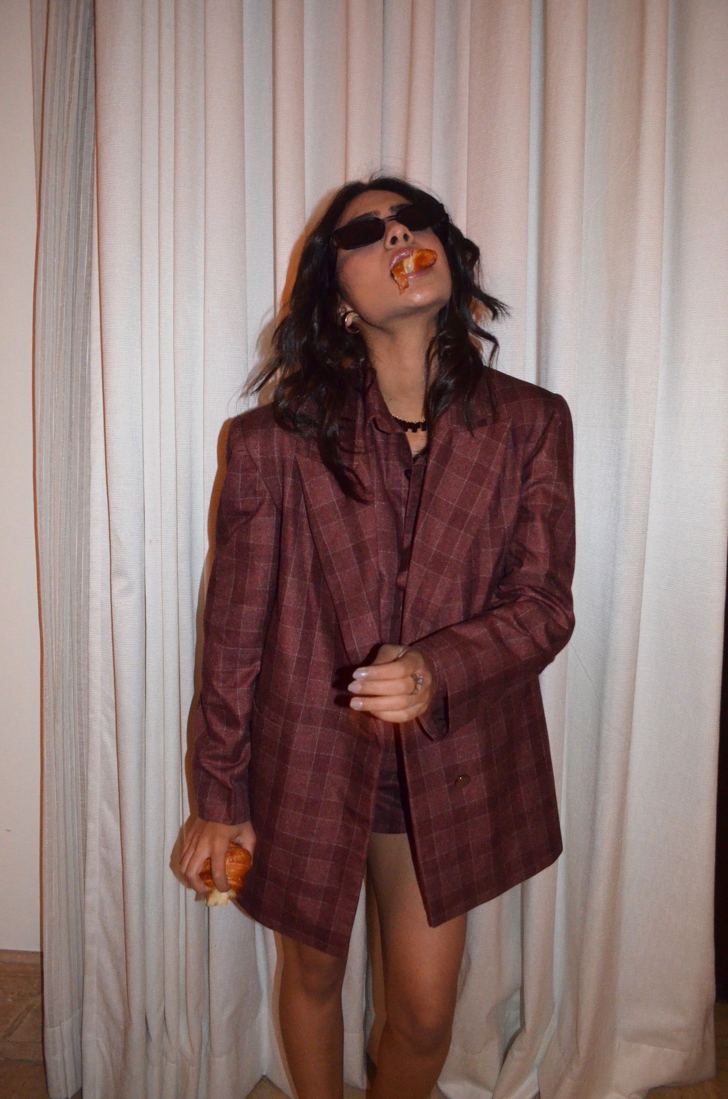 The Monica - Checkered Summer Blazer : Maroon