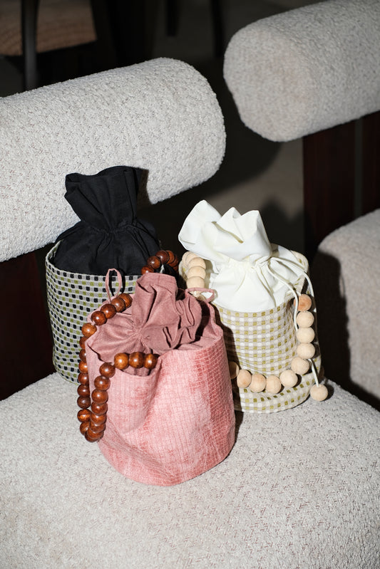 The Potli — Wooden Bead & Drawstring  Bucket Bag