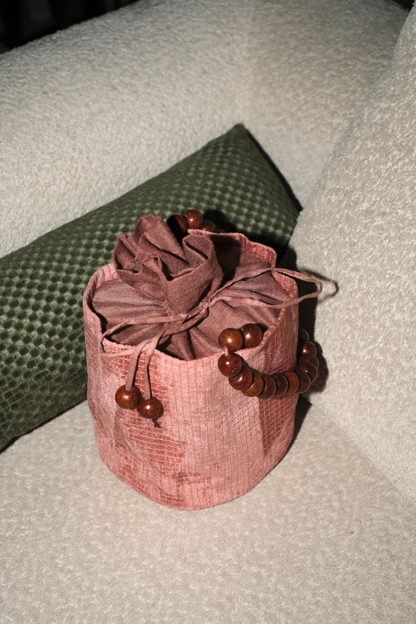 The Potli — Wooden Bead & Drawstring  Bucket Bag