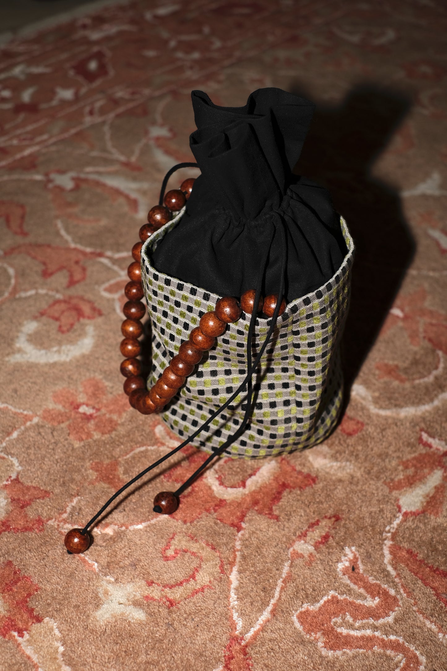 The Potli — Wooden Bead & Drawstring  Bucket Bag