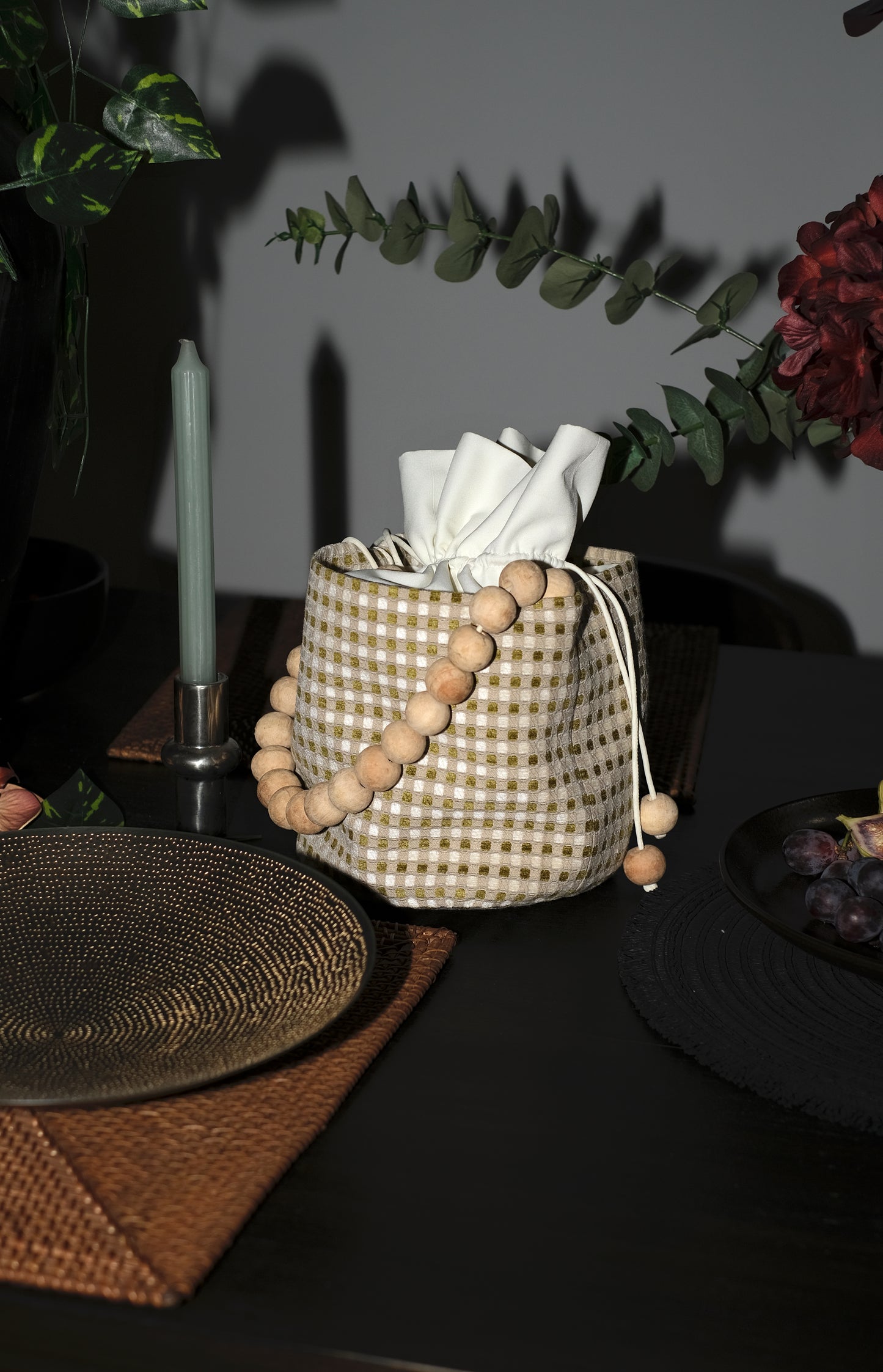 The Potli — Wooden Bead & Drawstring  Bucket Bag