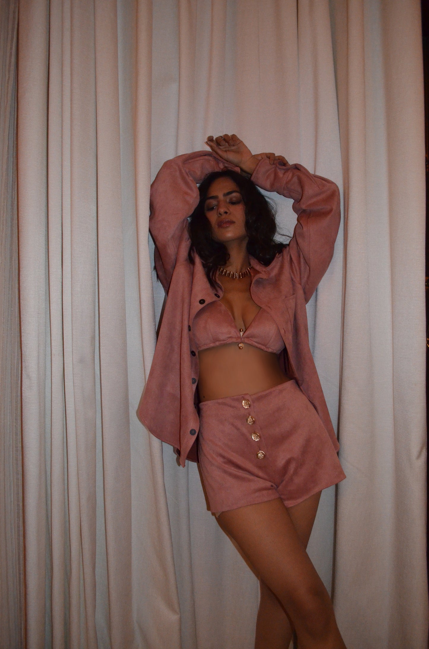 The Jenny - Pink Suede Beach Bum Co-ord Set : Pink