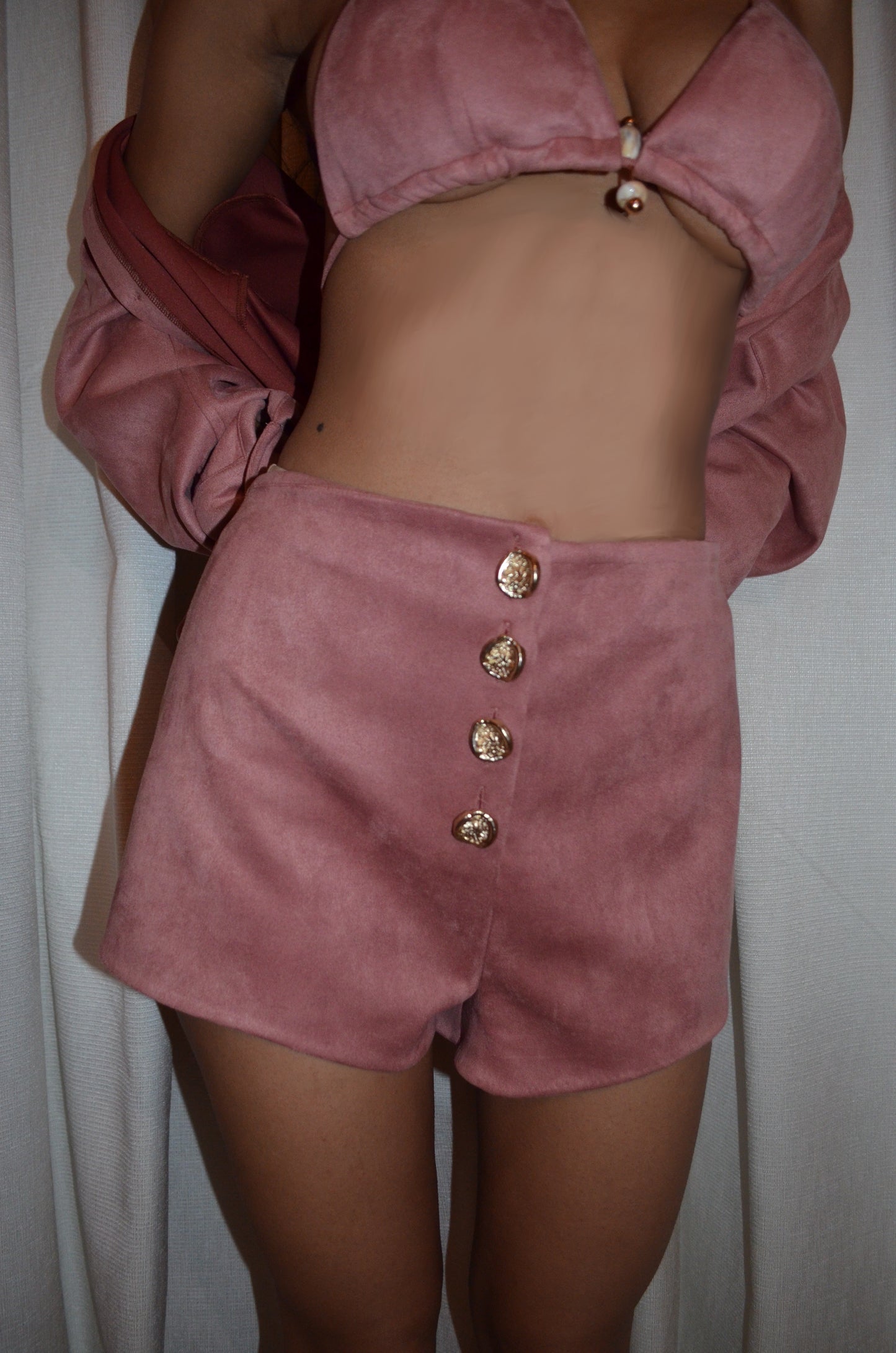 The Jenny - Pink Suede Beach Bum Co-ord Set : Pink