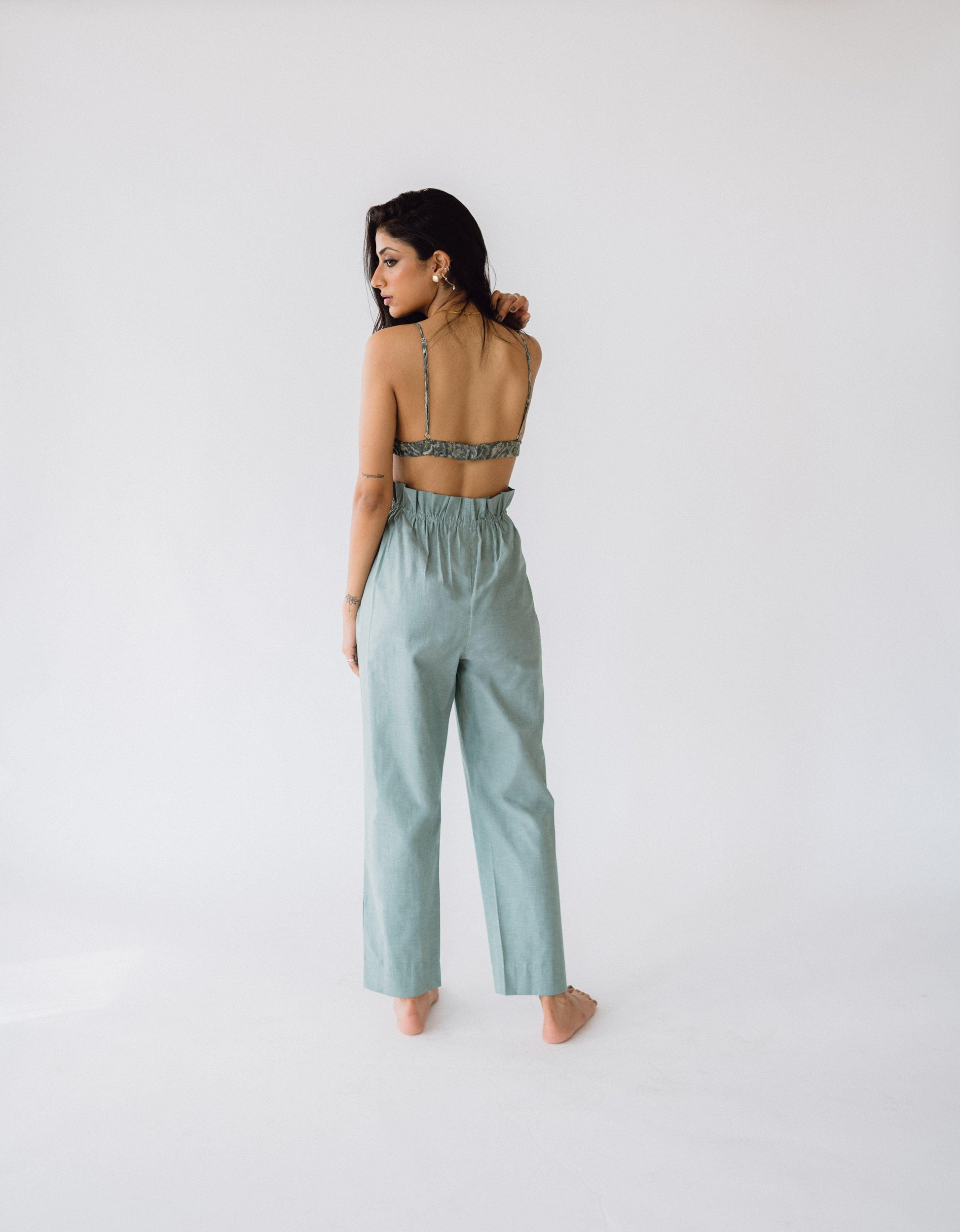 Relaxed Paperbag Pants - Green - Hëne