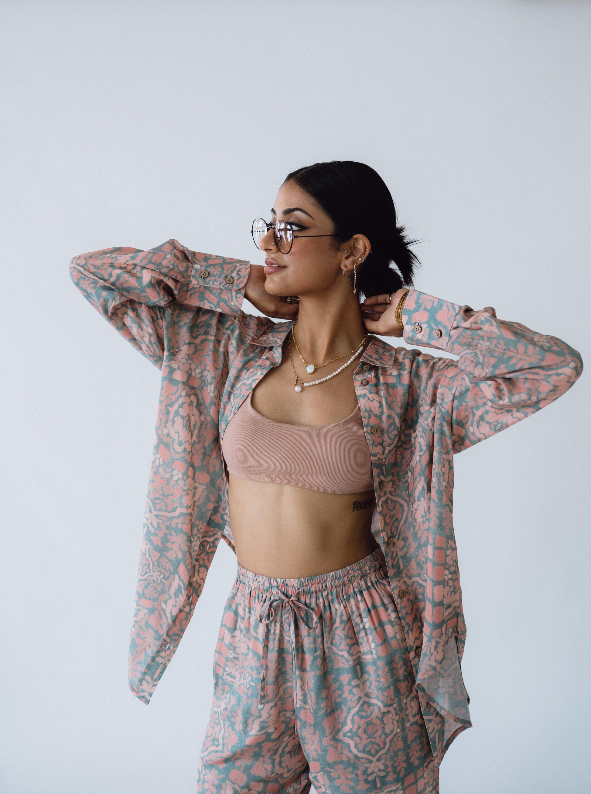 Oversized Printed Shirt - Full Sleeve - Hëne